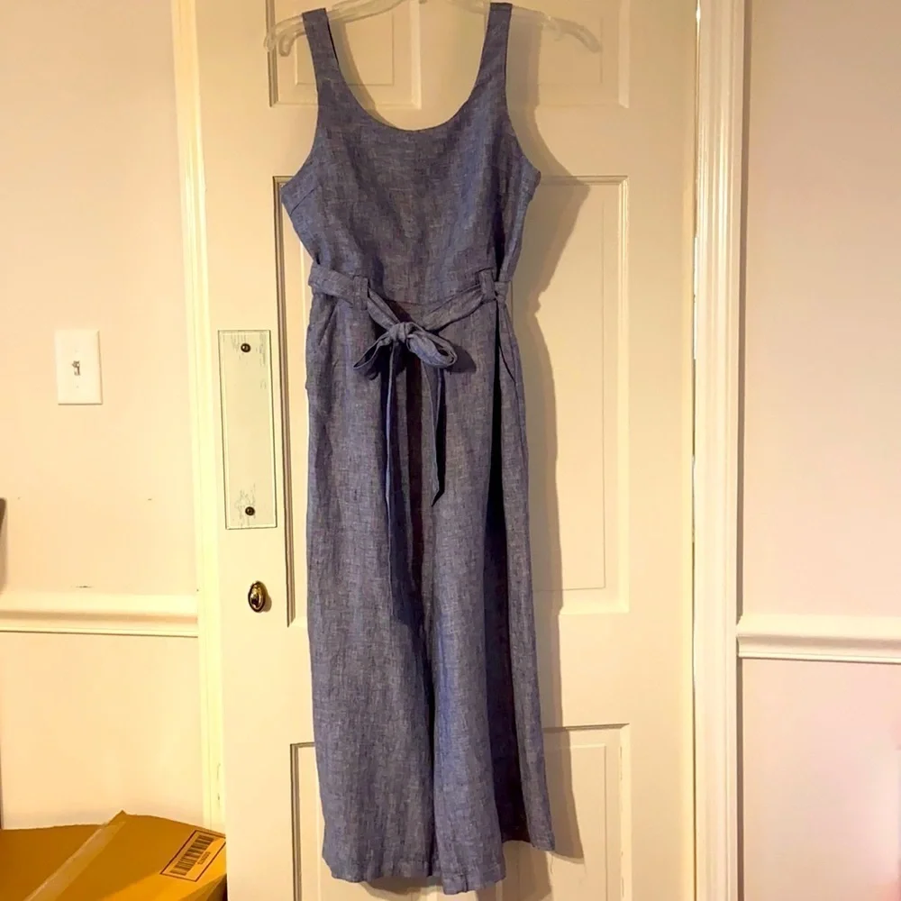 NWT Rachel Zoe Cropped Blue Linen Jumpsuit - Picture 3 of 7
